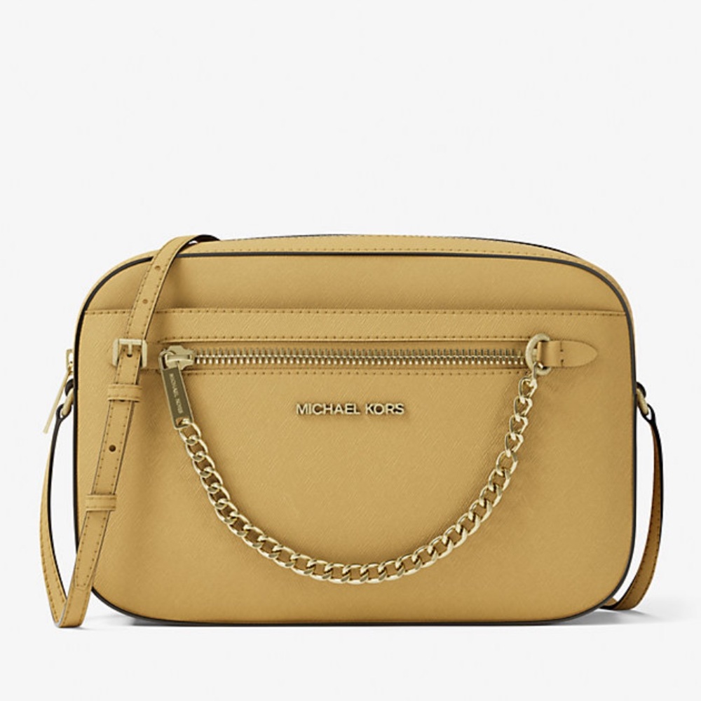 NWT Michael Kors Jet Set Large Saffiano Leather Crossbody Bag in Honey